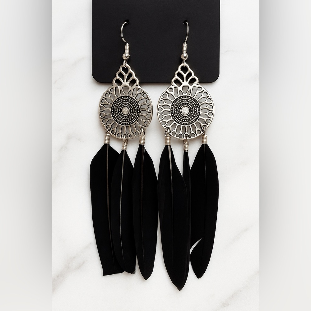 Elegant Silver and Black Dangle Earrings